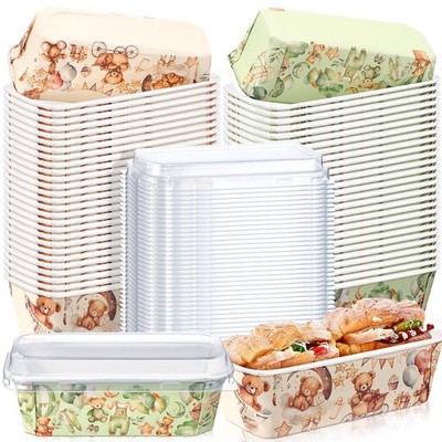 100 Pcs Baby Shower Paper Loaf Pans with Lids Bulk 6.3 x 2.2 x 2.2 Inch Bear ...