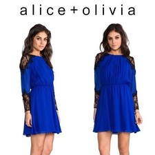 Alice + Olivia Dany Dress XS/S Silk Lace Cobalt Blue Whimsigoth Indie Sleaze Y2k