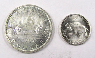 Canada 1965 1 Dollar &1967 25 Cent Sliver Uncirculated World Coin Lot KM# 54