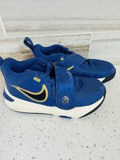 Nike Team Hustle D10 Boys' Sneakers Blue Gold Hook & Loop Low Top