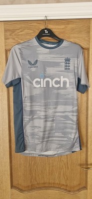 England Castore Cricket Shirt Herren Small Grau Trikot Oberteil Warm Up Training 