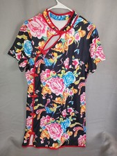 SHEIN Black Floral Short-Sleeve Mini Dress with Red Trim
