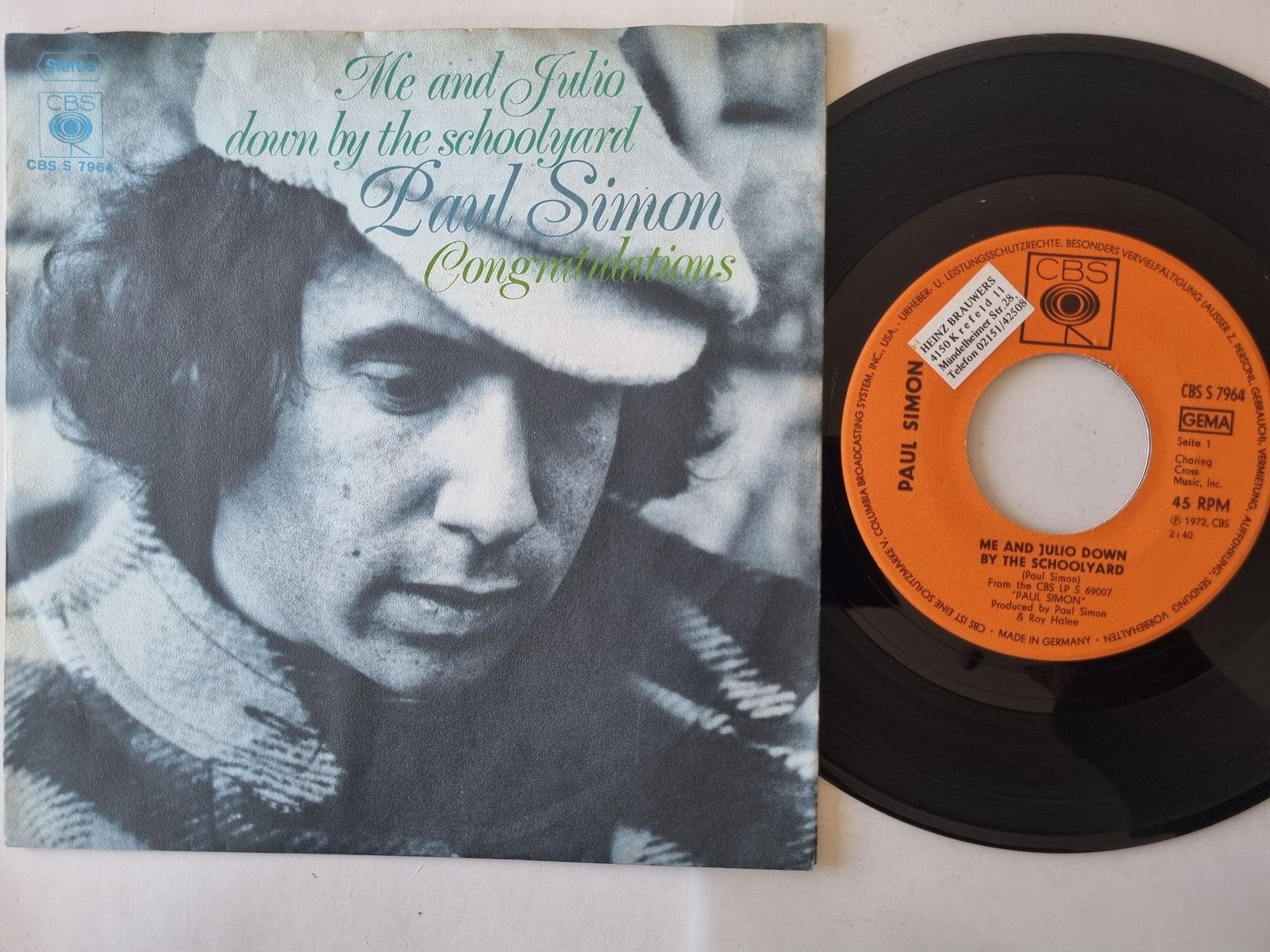 Paul Simon - Me And Julio Down By The Schoolyard 7'' Vinyl Germany