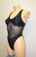 Women Thong One-piece Leotard 202-18 Racerback  Black Spandex and Mesh Size M