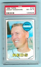 1969 TOPPS #142 Woody Woodward Cincinnati REDS PSA NM -MT 8 Graded