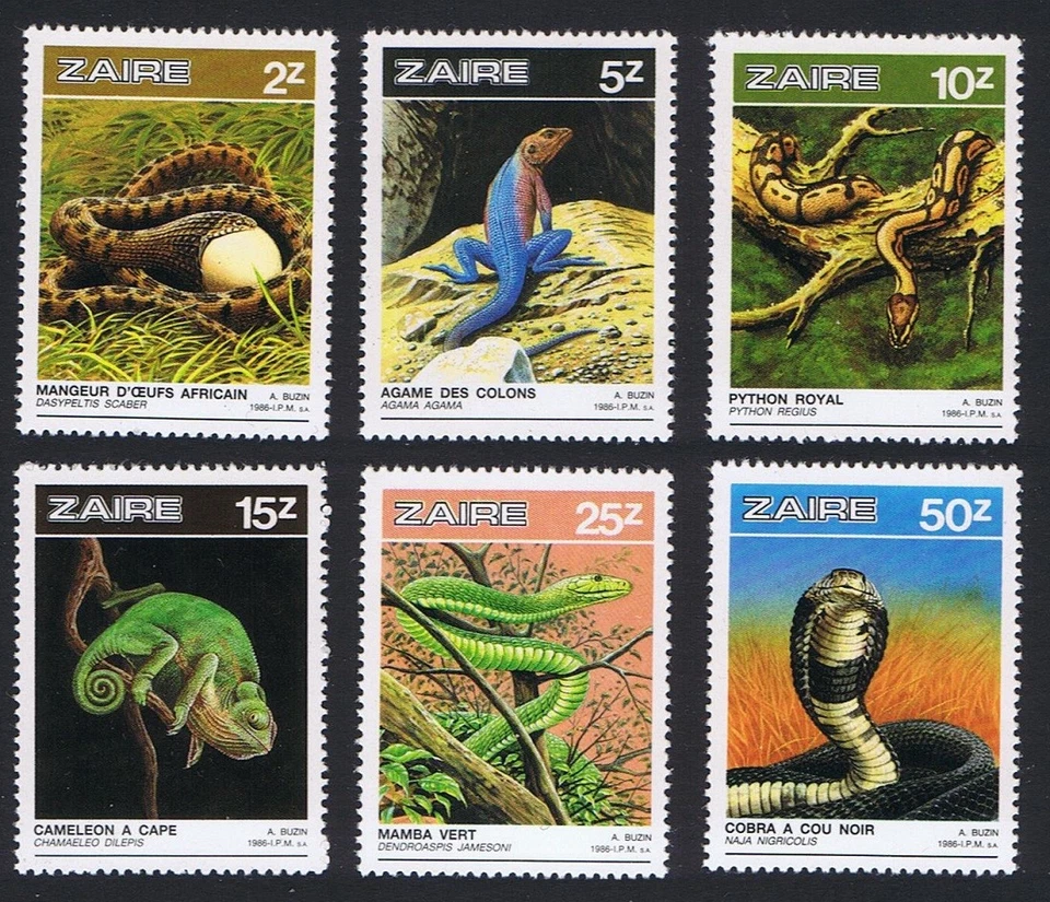 Zaire Reptiles 6v 1987 MNH SG#1273-1278 MI#939-944 Sc#1231-1236 - Image 1 of 1