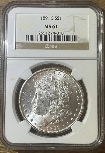 1891 S Morgan Dollar MS 61 NGC 90% Silver Uncirculated