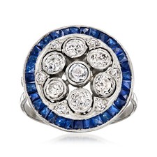 Vint Sapphire & Diamond Disc Rng in Platinum Size 6.5