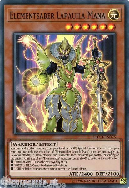 FLOD-EN025 Elementsaber Lapauila Mana Super Rare 1st Edition Mint YuGiOh Card