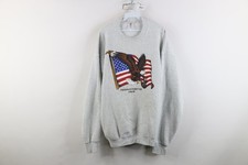 Vtg 90s Mens 2XL Spell Out Eagle USA Flag Freedom Forever Sweatshirt Gray USA