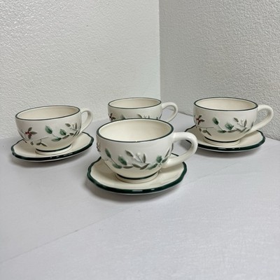 Pfaltzgraff Winterberry Flat Cup & Saucer Set of 4 Christmas Holiday