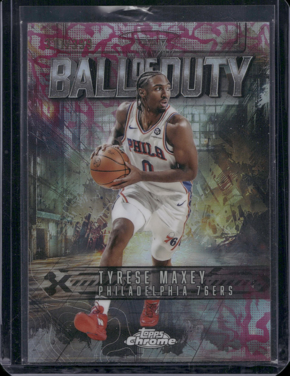 2025-26 Topps Chrome #BD-10 Tyrese Maxey Ball of Duty Magenta Refractor #/399