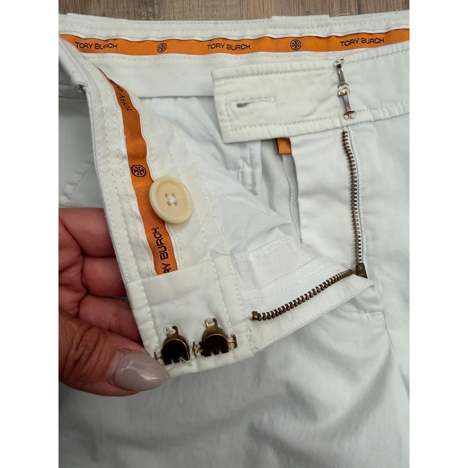 Tory Burch off white Stretch Pants Size 6 Straight Leg Cotton Blend thumbnail 5