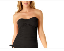 Anne Cole Womens Bandeau Twist Front Tankini Swim Top Black Size M 9075
