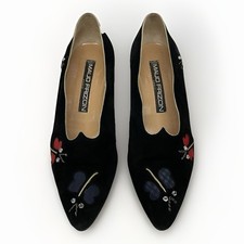 VTG 80s Maud Frizon Black Suede Butterfly Rhinestone Pump Heels Womens 38.5/US 8