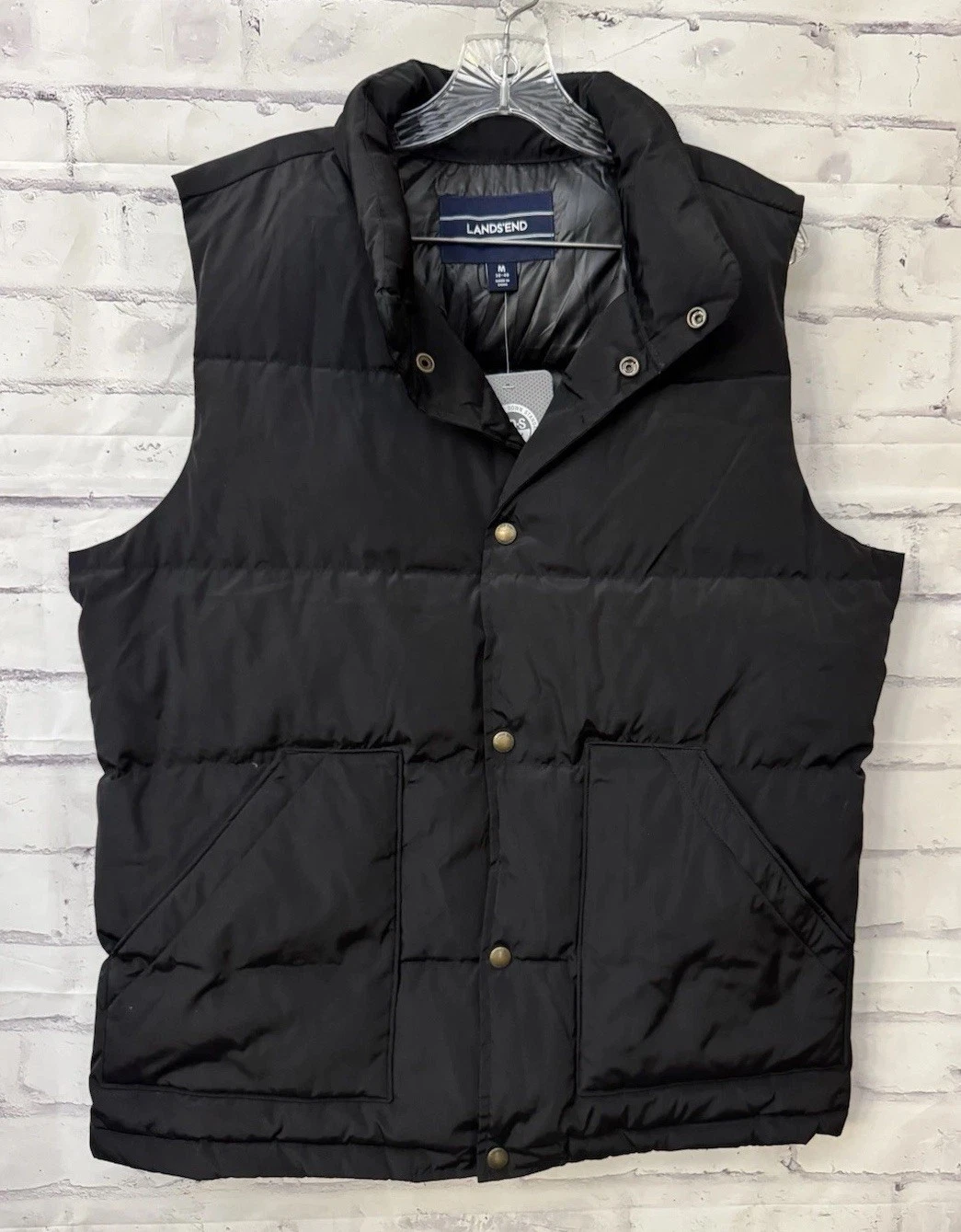 Lands’ End Med 38-40 Black Down Vest Silver Premium Down 600 Fill Hyper Dry New