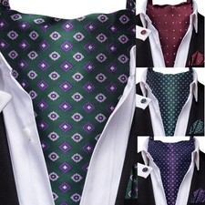 Formal Blue Men's Ascot Cravat Tie Paisley Floral Hanky Cufflinks Set Wedding