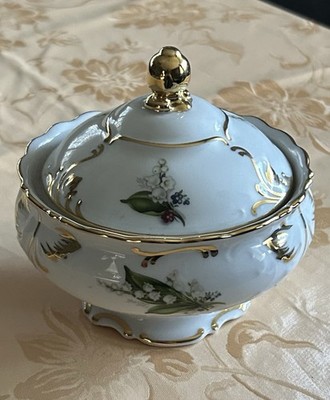 Risch Porzellan Bonboniere Mit Goldrand Und Blumenmotiv