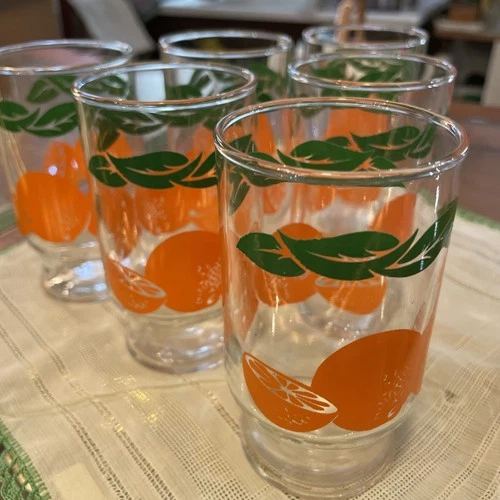 Lot Of 6 Vintage Anchor Hocking Orange Juice GLASSES 3. 5' Tall
