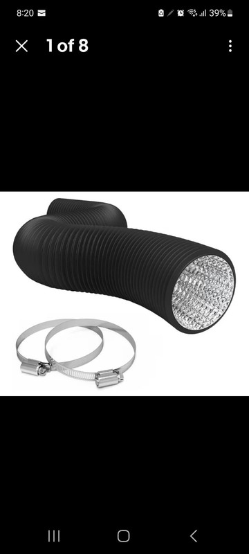 NEW 10in Air Duct  8 FT Long, Black Flexible Ducting with 2 Clamps, Terrabloom