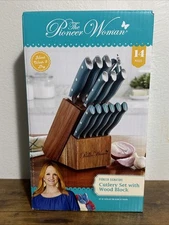 The Pioneer Woman Signature 14 Piece Cutlery Set Wood Block Knife Set Teal