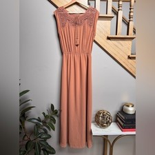 Forever 21 Womens VTG Maxi Dress S/M Crochet Coral Y2K Balletcore Cottage Vacay