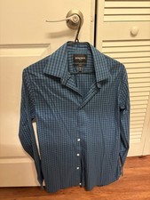 Bonobos Tailored Fit Blue Check Stretch Dress Shirt 15  Neck 32 Sleeve