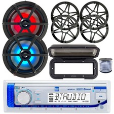 Marine Receiver, 2x 6.5" LED Speakers, 2x Charcoal/Chrome Grilles, Cover, Wire