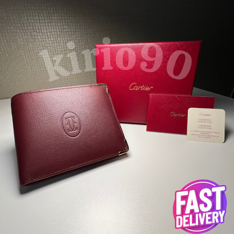 CARTIER Must De Cartier Burgundy Leather Wallet. With Box & Papers Rare.