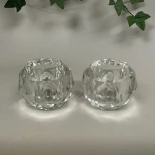 Shannon Crystal of Ireland Faceted Ice Round Votive Candle Holders Set of 2