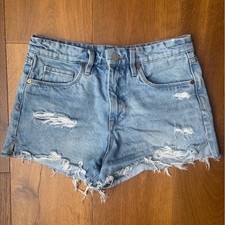 Blank NYC Distressed Cut Off Jean Shorts Light Wash 28 Raw Hem Denim Mid Rise