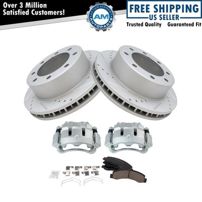 Front Ceramic Pads Performance Drilled Slotted Zinc Coated Rotors & Calipers Kit