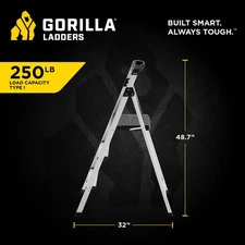 Gorilla Ladders Step Stool Ladder 3-Step 250-Lbs Type I Duty Rating Aluminum