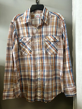 Vintage 70's Levi  s Blue, Tan, Amber Plaid Button Down Shirt Sz Large