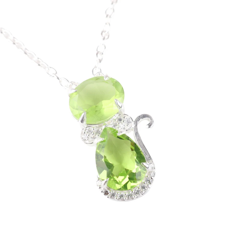 Colgante de piedras preciosas de circonita cúbica PERIDOTO natural de 1,16" pulgadas, plata de ley 925 Foto 2 de 4