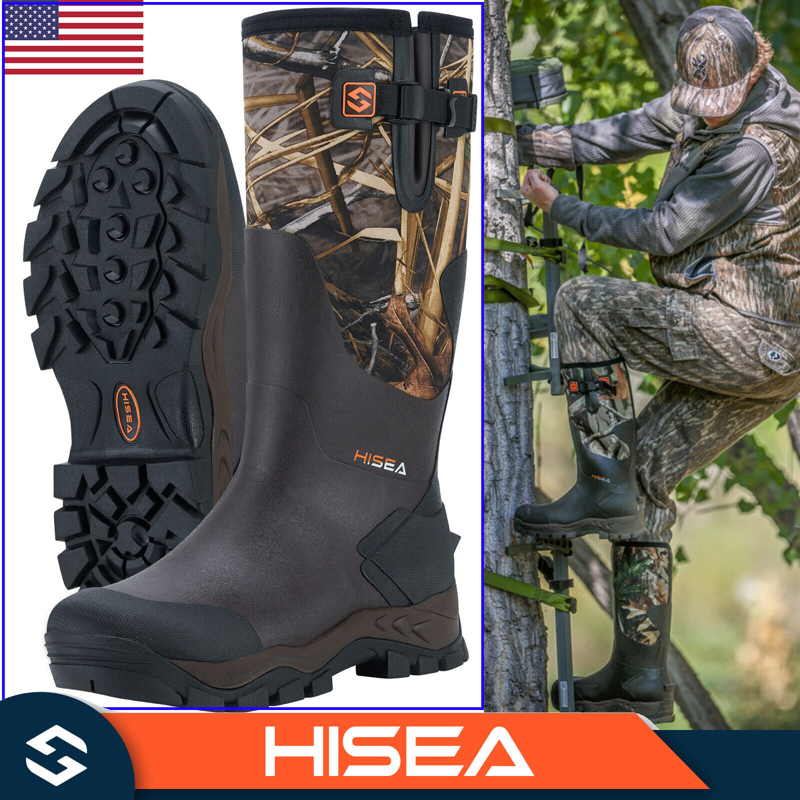 Hisea Men's Neoprene Rubber Hunting Boots Insulated Muck Working Rain Snow Boots