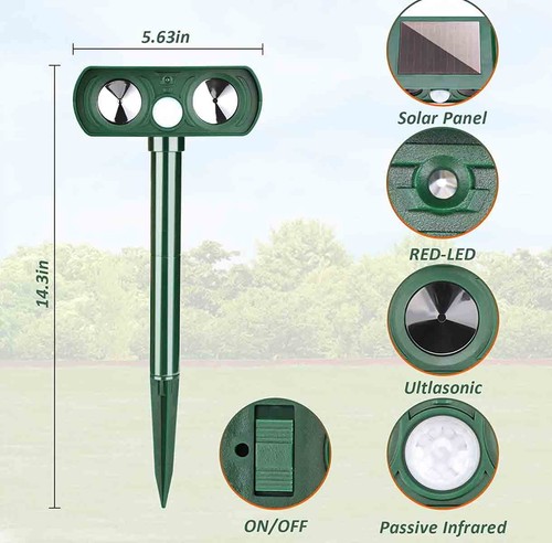 Ultrasonic Animal Repeller Solar Deer Repellent, Repel Cat, Dog, Squirrel, Skunk - Picture 6 of 11