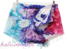 Vtg LEVIS 501 High Waist Colorful Marbled Tie Dye Destroyed Cut Off Shorts XL