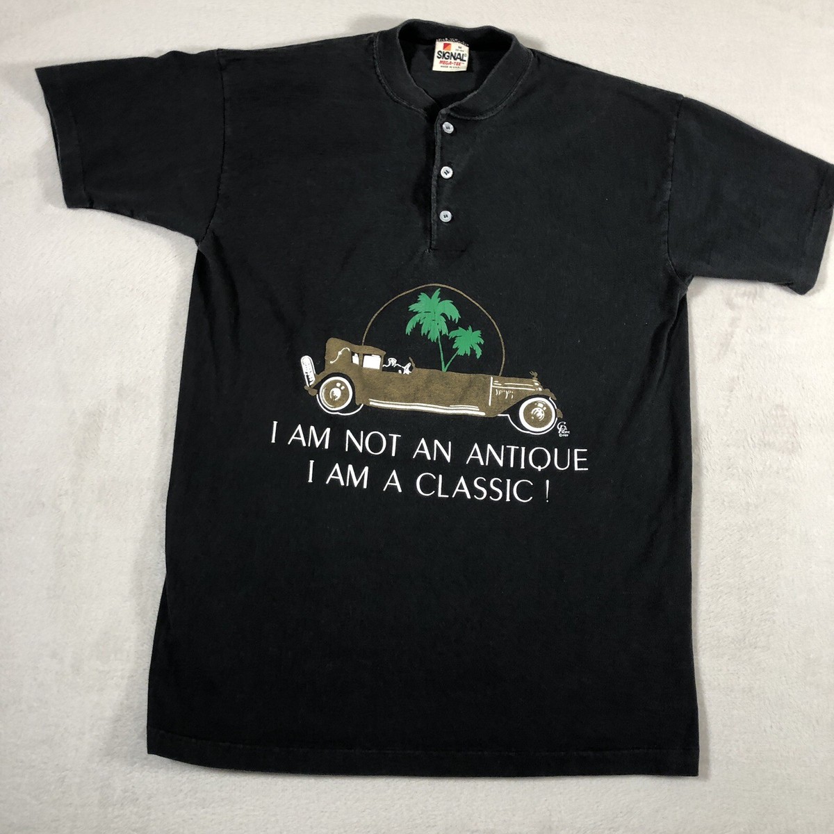 【U LAN】Vintage Old Car Printed Oversized Fit Short Sleeve VINTAGE Classic Car Shirt Mens Medium Black Button Up