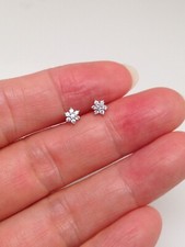 Dainty Cz Flower Stud Earrings 925 Sterling Silver TINY Mini Post Stud 4mm