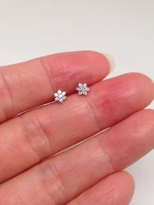 Dainty Cz Flower Stud Earrings 925 Sterling Silver TINY Mini Post Stud 4mm