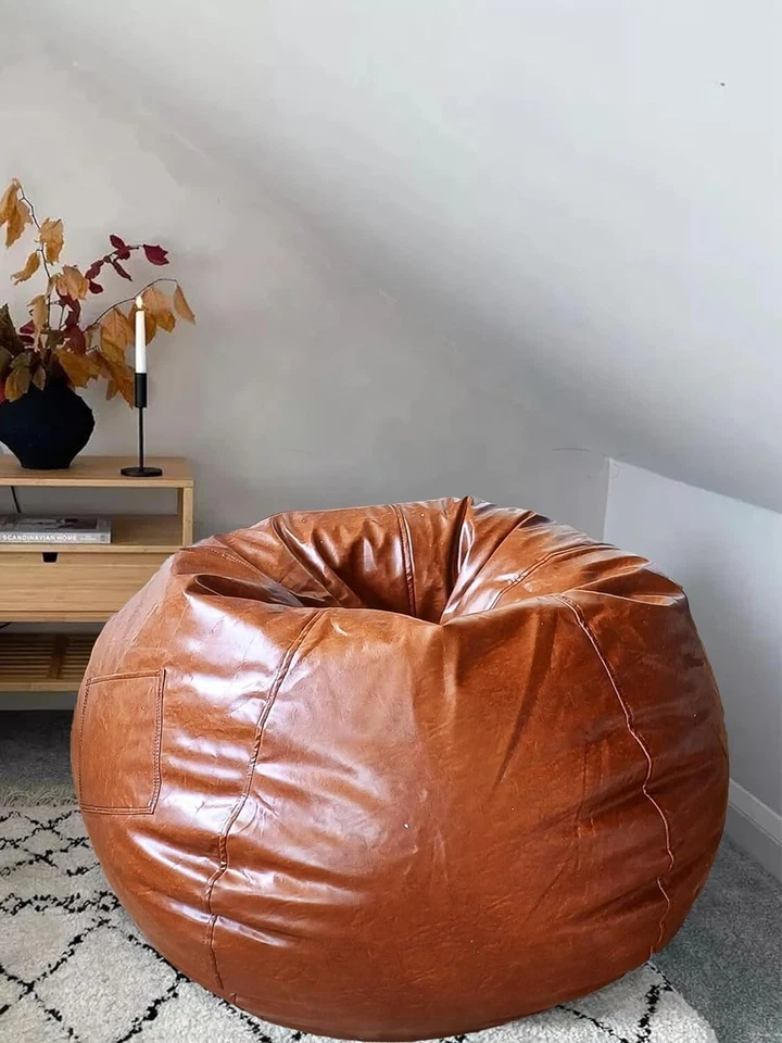 Funda Sofá Silla Bean Bag Cuero Sin Frijoles Talla XXXL Marrón Foto 3 de 4