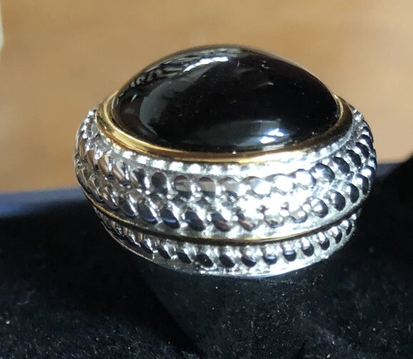 Large Black Stone Ring In Stainless Steel Rope And Gold Trim , Twisted Cable - Image 3 of 4