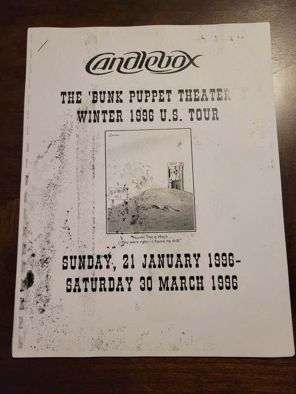 1996 Candlebox-Bunk Puppet Theater US Tour Itinerary-NOT SOLD TO THE PUBLIC