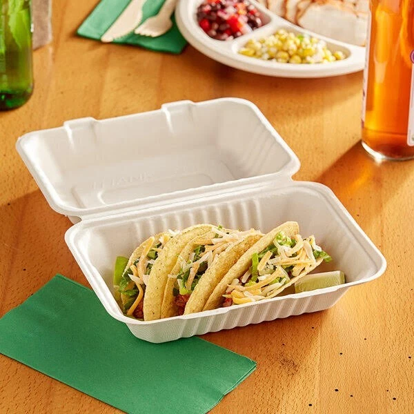 9x6x3 Inch Hinged Container PFAS-Free Compostable Biodegradable 200/cs - Image 2 of 2