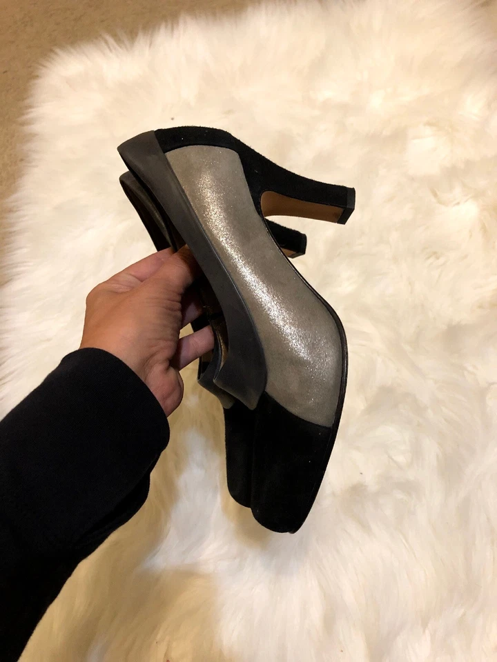 Anyi Lu Italia 37.5 7.5 Tacones Gamuza Gris Metálico Plata Negro Foto 4 de 4