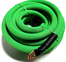 0 Gauge GREEN Snakeskin Power Gr 100% OFC Copper Cable 1/0 AWG W/TERMINALS