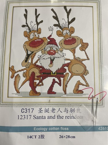 Divertente SANTA AND THE RENNE KIT PUNTI CROCE prestampato ago nuovo #12317 - Foto 3 di 11