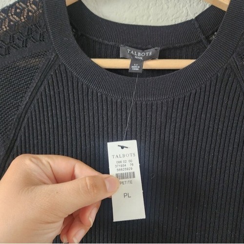 Talbots Pointelle Sleeve Ribbed Knit Black Midi Sweater Dress Minimalist NWT LP - Picture 11 of 12