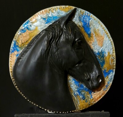 NAN'd Deeann Kjelshus Artist Resin Horse Medallion Custom Friesian x S.Smith 